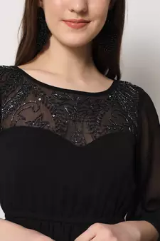ARDITA Women Black Chiffon Designer Yoke Embellished Dress