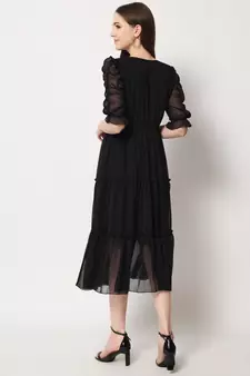 Women Black Chiffon Midi Dress