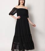 MATINE Women Black Chiffon Tiered Maxi Dress