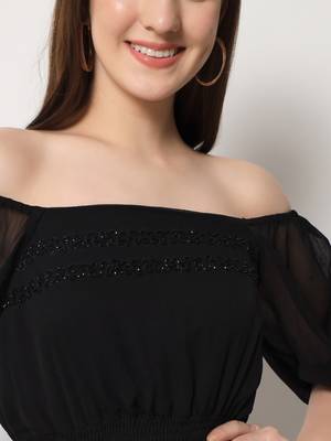 MATINE Women Black Chiffon Tiered Maxi Dress 4