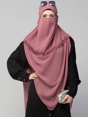 Nazneen Frill around shoulder, Triangle instant ready to wear tie at back Trendy Hijab 1