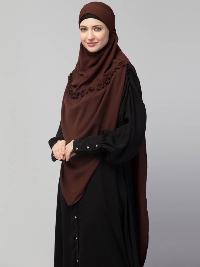 Nazneen Frill around shoulder, Triangle instant ready to wear tie at back Trendy Hijab