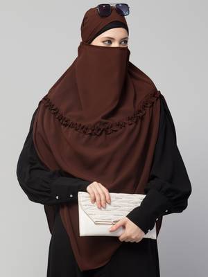Nazneen Frill around shoulder, Triangle instant ready to wear tie at back Trendy Hijab 5