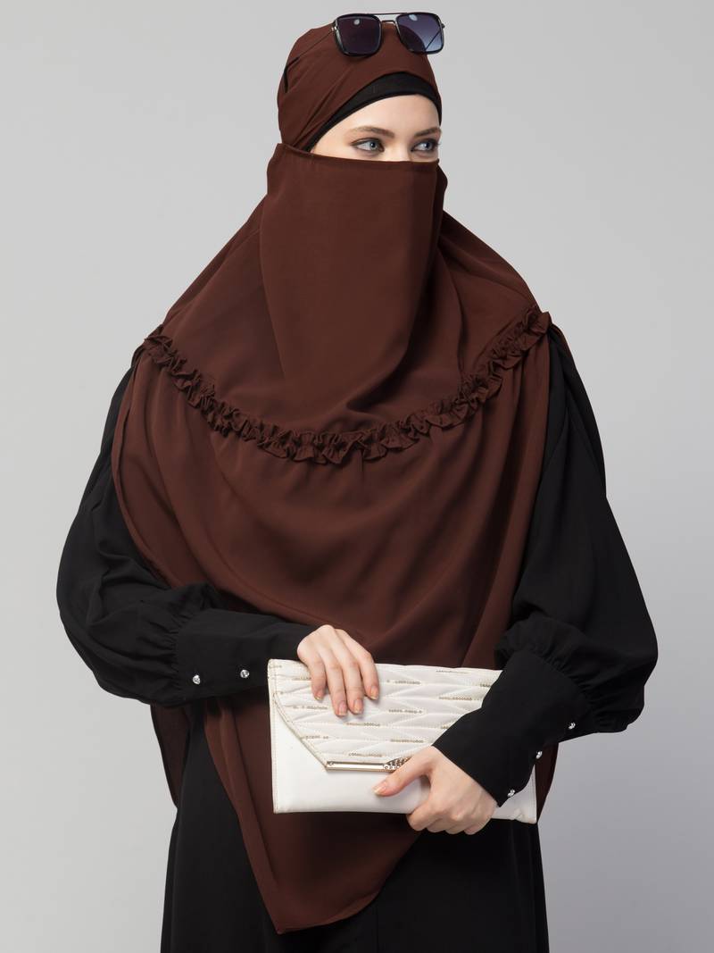 Nazneen Frill around shoulder, Triangle instant ready to wear tie at back Trendy Hijab