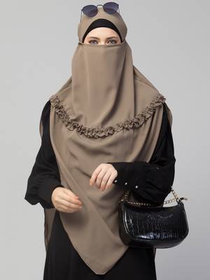 Nazneen Frill around shoulder, Triangle instant ready to wear tie at back Trendy Hijab 1