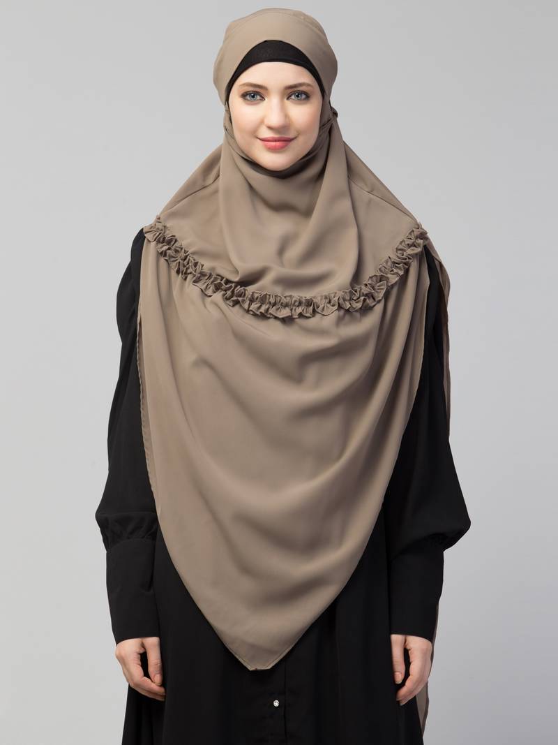 Nazneen Frill around shoulder, Triangle instant ready to wear tie at back Trendy Hijab