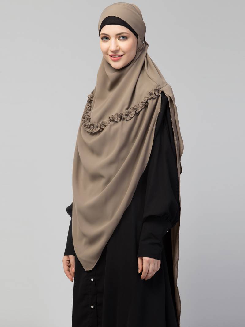 Nazneen Frill around shoulder, Triangle instant ready to wear tie at back Trendy Hijab