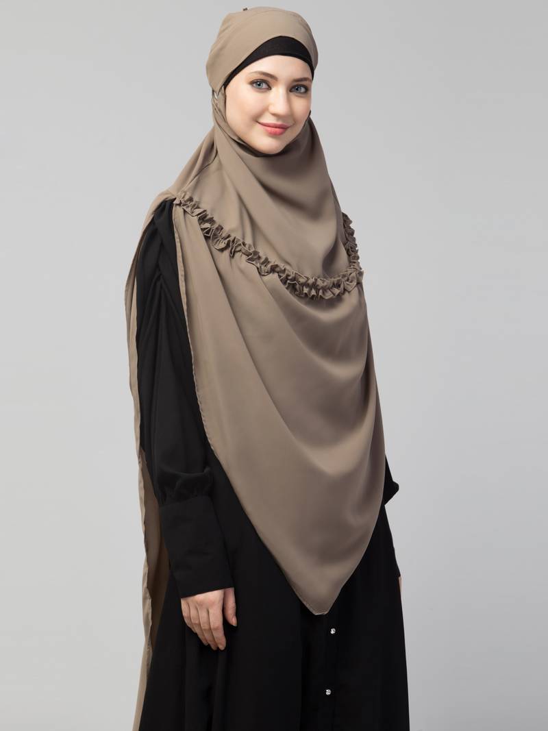 Nazneen Frill around shoulder, Triangle instant ready to wear tie at back Trendy Hijab