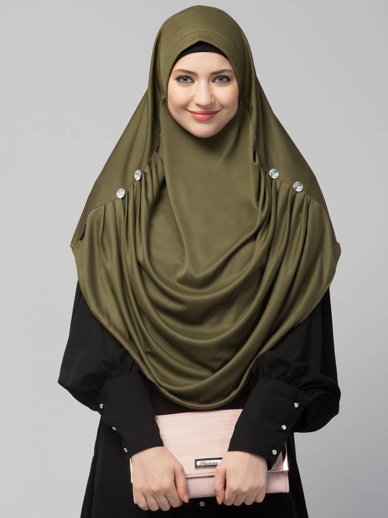 Nazneen front gather & pleated with Cristal stone ready to wear prayer Hijab