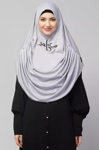  Nazneen Islamic Calligraphy printed front gather & pleated with Cristal stone ready to wear prayer Hijab 