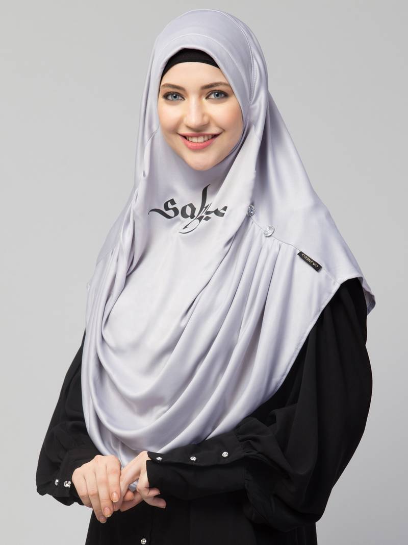  Nazneen Islamic Calligraphy printed front gather & pleated with Cristal stone ready to wear prayer Hijab 