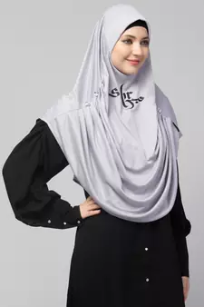  Nazneen Islamic Calligraphy printed front gather & pleated with Cristal stone ready to wear prayer Hijab 