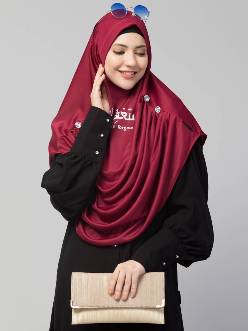  Nazneen Islamic Calligraphy printed front gather & pleated with Cristal stone ready to wear prayer Hijab 