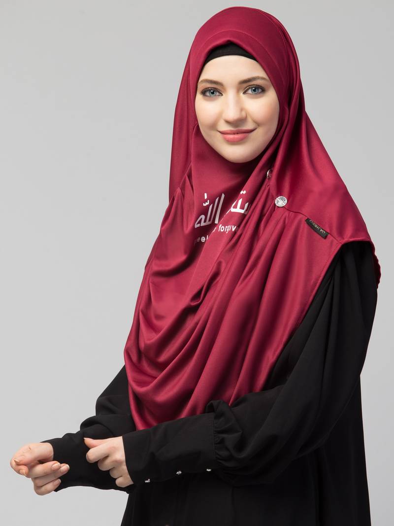  Nazneen Islamic Calligraphy printed front gather & pleated with Cristal stone ready to wear prayer Hijab 