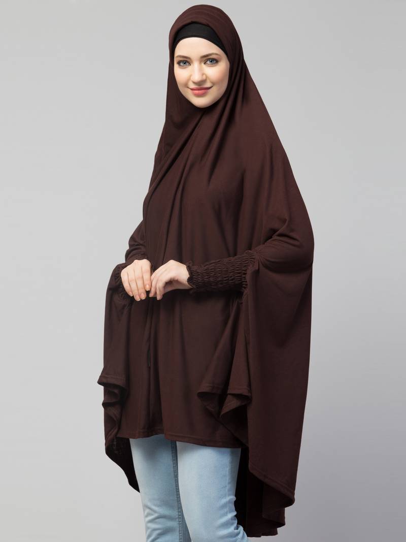 Nazneen stretchable Jersey smoking at  sleeve  Jilbab cum prayer khimar  Hijab