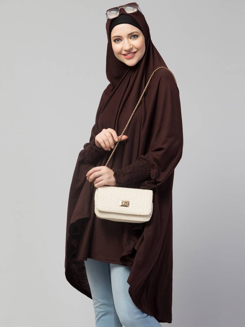 Nazneen stretchable Jersey smoking at  sleeve  Jilbab cum prayer khimar  Hijab