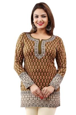 Mehendi Green printed crepe stitched short-kurtis 2