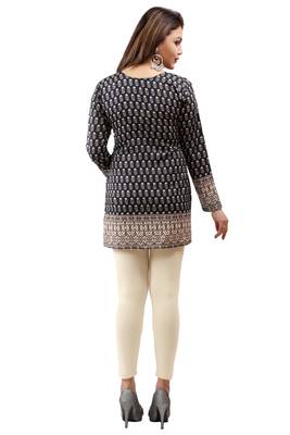 Dark Blue printed crepe stitched short-kurtis 4