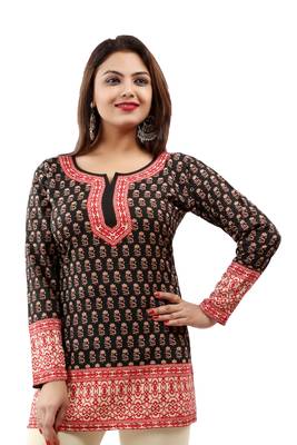 Dark black printed crepe stitched short-kurtis 2