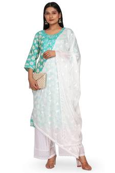 White Sequine Embroidered work Chinon Fabric Dupatta.