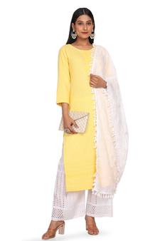 white Sequine Embroidered Work Cotton Fabric Dupatta.