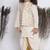 Little Bansi Banarsi Silk Floral Embroidery Jacket with Cotton Kantha kurta and Kantha Dhoti - Cream