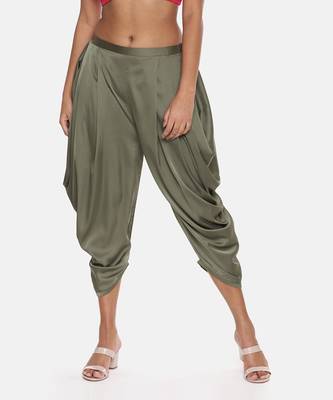 Green Satin Pleated Dhoti Pant 1