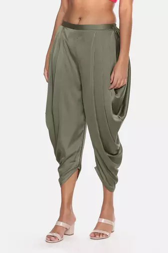 Green Satin Pleated Dhoti Pant