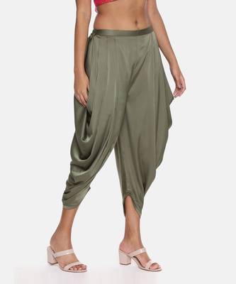 Green Satin Pleated Dhoti Pant 3