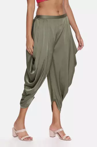 Green Satin Pleated Dhoti Pant