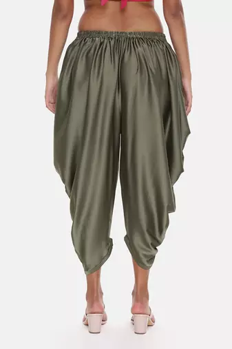 Green Satin Pleated Dhoti Pant