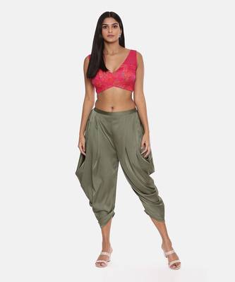 Green Satin Pleated Dhoti Pant 5