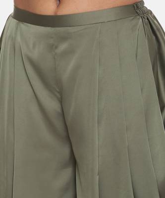 Green Satin Pleated Dhoti Pant 6