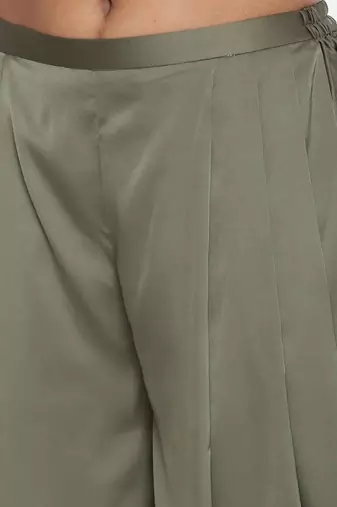 Green Satin Pleated Dhoti Pant