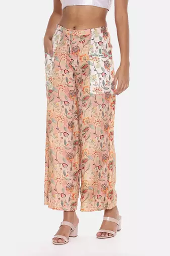 Muslin Printed Aqua Ivory Pant