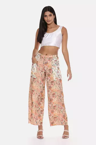 Muslin Printed Aqua Ivory Pant
