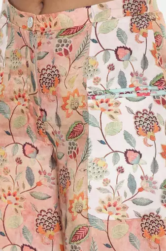 Muslin Printed Aqua Ivory Pant