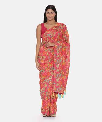 Printed Pink Ready Saree 1