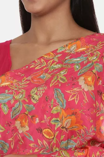 Printed Pink Ready Saree