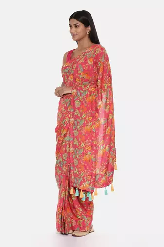 Printed Pink Ready Saree
