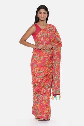 Printed Pink Ready Saree