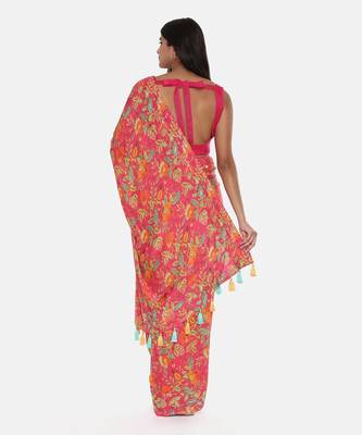 Printed Pink Ready Saree 5