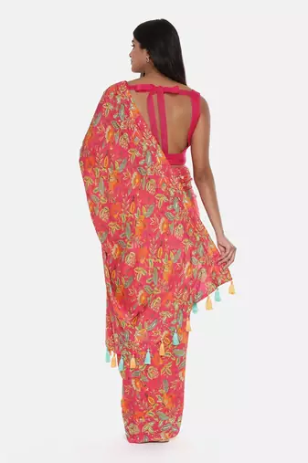 Printed Pink Ready Saree