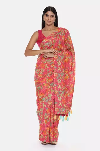 Printed Pink Ready Saree