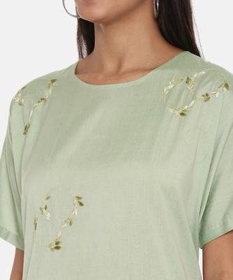 Green Cotton Silk Embroidered Dress 2