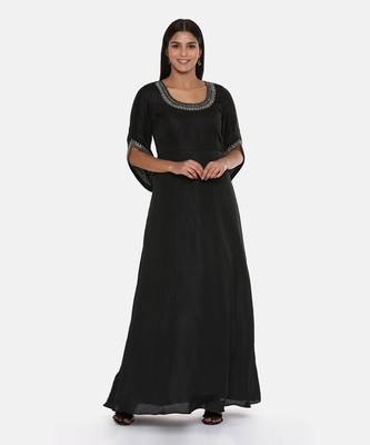 Black Silk Emroidered Gown 1