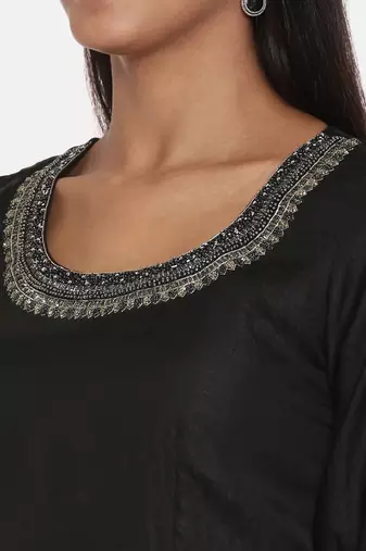 Black Silk Emroidered Gown