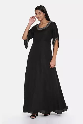 Black Silk Emroidered Gown