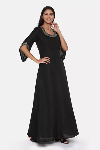 Black Silk Emroidered Gown