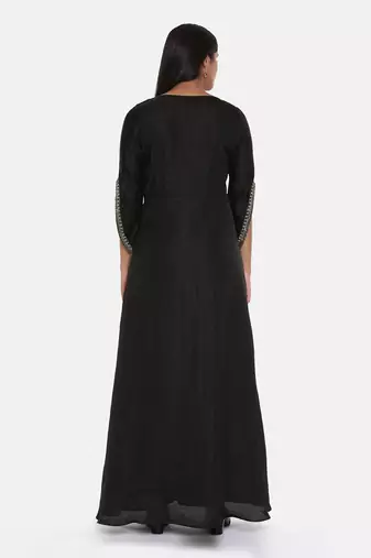 Black Silk Emroidered Gown